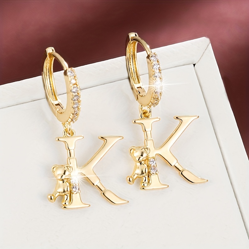 Women's Fashionable Letter Bear Design Drop Earrings Set